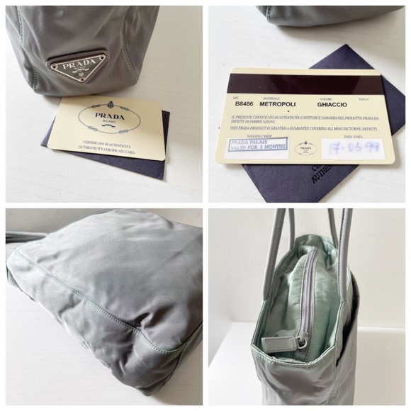 Prada gray Tessuto nylon triangle logo shoulder tote bag - Picture 5 of 11